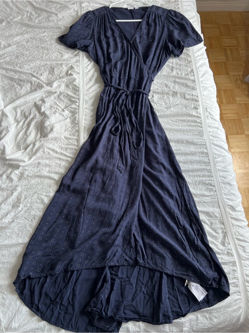 GAP Navy High-Low Wrap Dress with Subtle Dot Detail